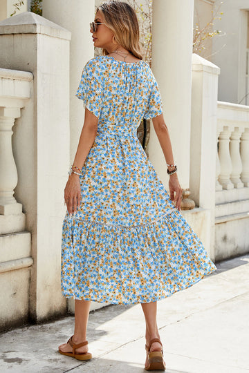 Robe longue d’été fleurie bleue